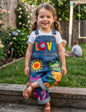 Children's colorful Cat And Flower Overalls