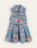 Blomsterprint i talje denimkjole