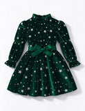 Velvet Star Bow Long Sleeves Dress