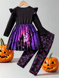 Halloween Haunted House Printed Dress + Leggings Set