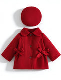 Bow Front A-Line Coat + Hat 2PCS Set