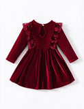 Velvet Lace Ruffled Bow Dress