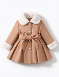 Faux Fur Collar Bow Coat