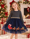 Christmas Santa Reindeer Sleigh Embroidered Tulle Dress