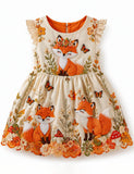 Fox Applique Frill Sleeves Dress