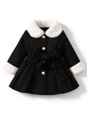 Faux Fur Collar Bow Coat