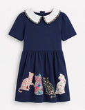 College Navy Cats Applique Dress